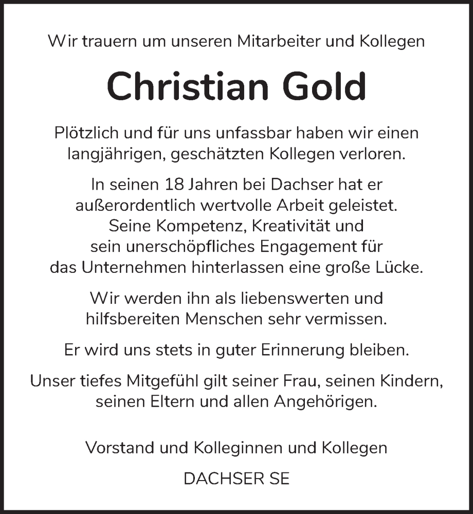  Traueranzeige für Christian Gold vom 07.09.2024 aus Berliner Zeitung