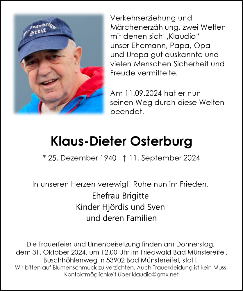  Traueranzeige für Klaus-Dieter Osterburg vom 21.09.2024 aus Berliner Zeitung
