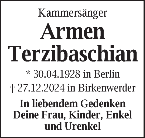 Traueranzeige von Armen Terzibaschian von Berliner Zeitung