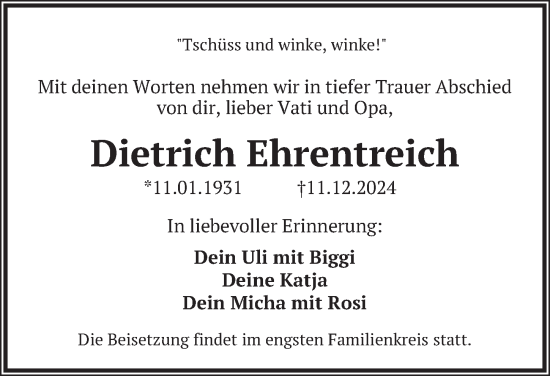 Traueranzeige von Dietrich Ehrentreich von Berliner Zeitung