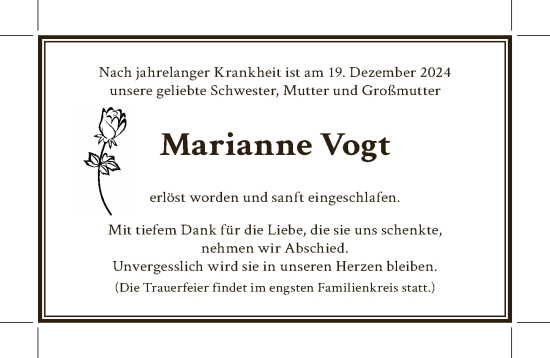 Traueranzeige von Marianne Vogt von Berliner Zeitung