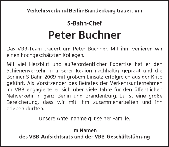 Traueranzeige von Peter Buchner von Berliner Zeitung