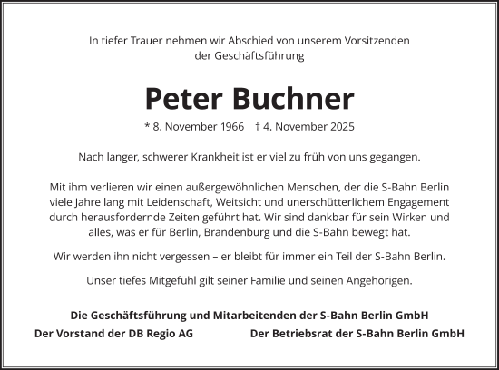 Traueranzeige von Peter Buchner von Berliner Zeitung