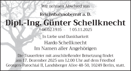 Traueranzeige von Günter Schellknecht von Berliner Zeitung