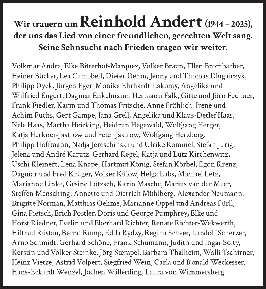  Traueranzeige für Reinhold Andert vom 13.12.2025 aus Berliner Zeitung