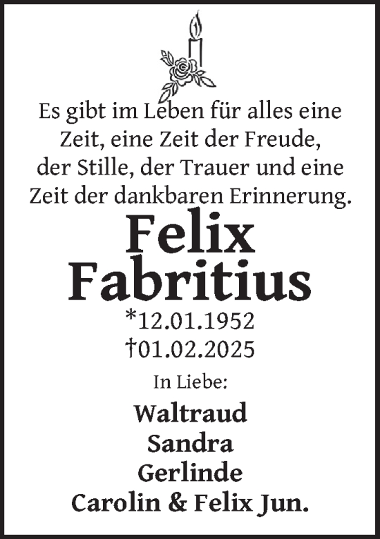 Traueranzeige von Felix Fabritius von Berliner Zeitung
