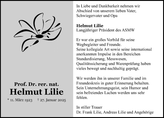 Traueranzeige von Helmut Lilie von Berliner Zeitung