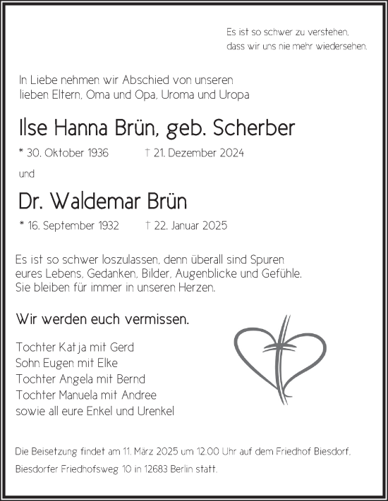 Traueranzeige von Ilse  und Waldemar Brün von Berliner Zeitung