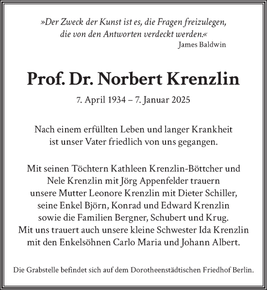 Traueranzeige von Norbert Krenzlin von Berliner Zeitung