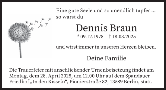 Traueranzeige von Dennis Braun von Berliner Zeitung