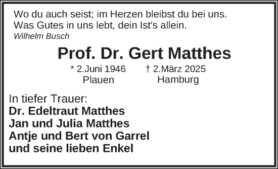 Traueranzeige von Gert Matthes von Berliner Zeitung