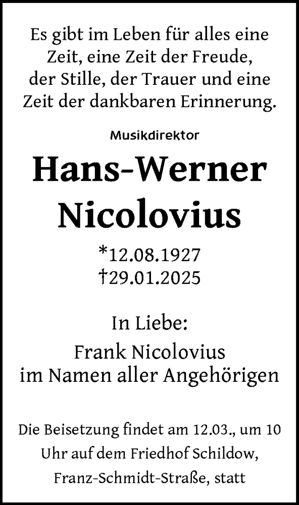  Traueranzeige für Hans-Werner Nicolovius vom 04.03.2025 aus Berliner Zeitung