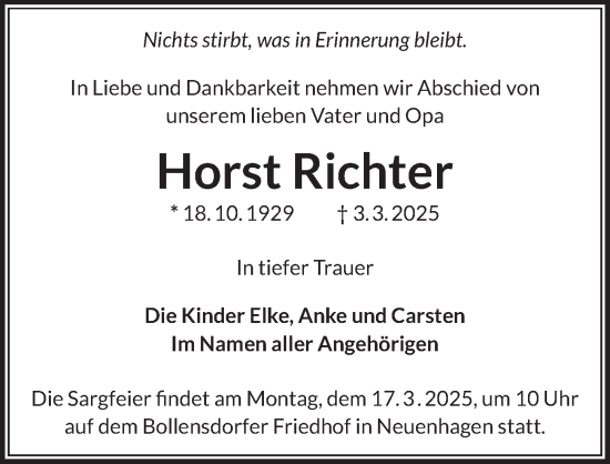 Traueranzeige von Horst Richter von Berliner Zeitung
