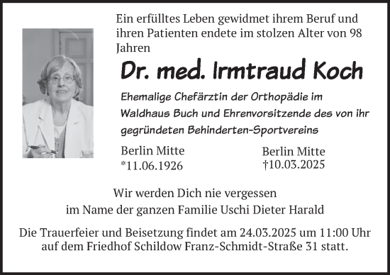 Traueranzeige von Irmtraud Koch von Berliner Zeitung