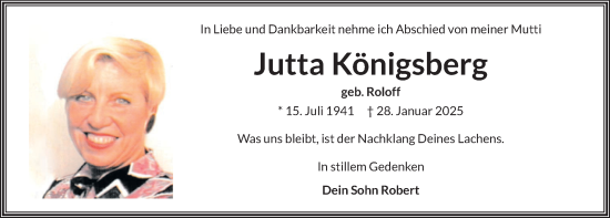 Traueranzeige von Jutta Königsberg von Berliner Kurier