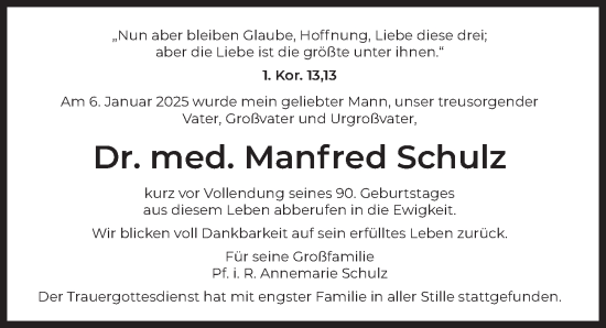 Traueranzeige von Manfred Schulz von Berliner Zeitung