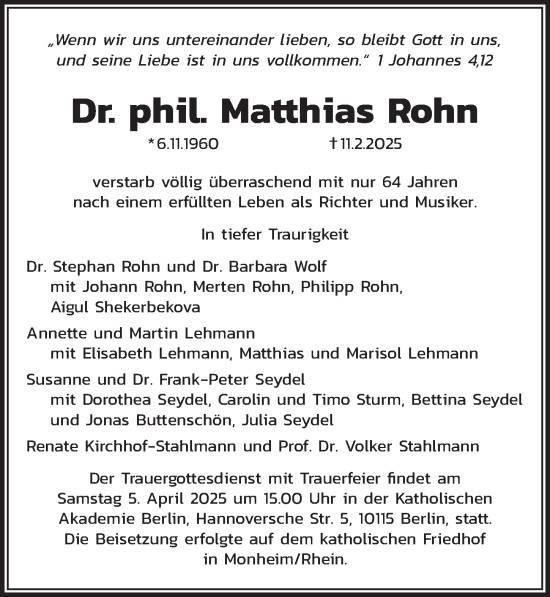 Traueranzeige von Matthias Rohn von Berliner Zeitung
