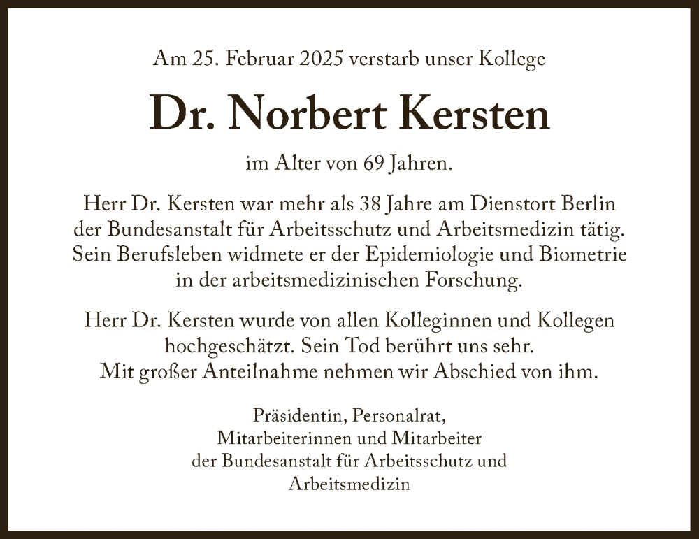  Traueranzeige für Norbert Kersten vom 29.03.2025 aus Berliner Zeitung