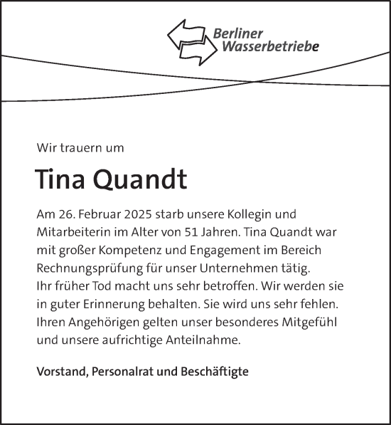 Traueranzeige von Tina Quandt von Berliner Zeitung