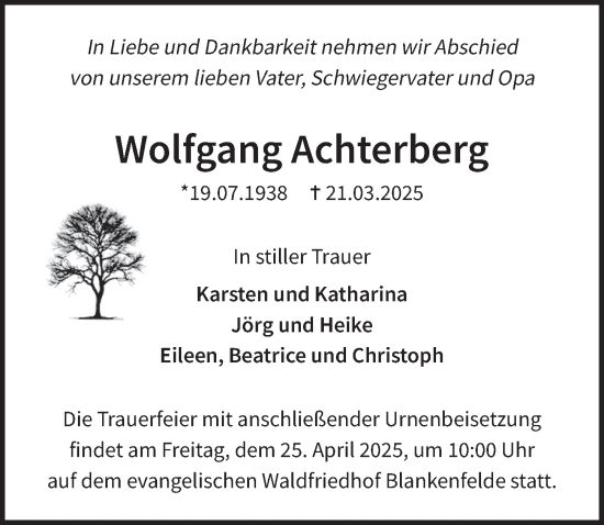 Traueranzeige von Wolfgang Achterberg von Berliner Zeitung