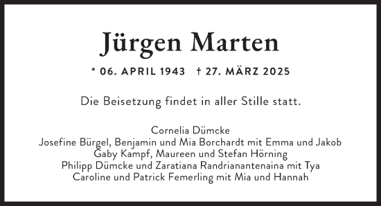 Traueranzeige von Jürgen Marten von Berliner Zeitung
