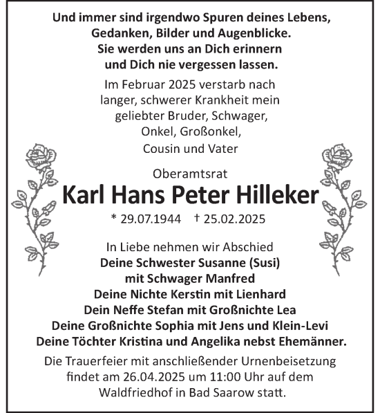 Traueranzeige von Karl Hans Peter Hilleker von Berliner Zeitung