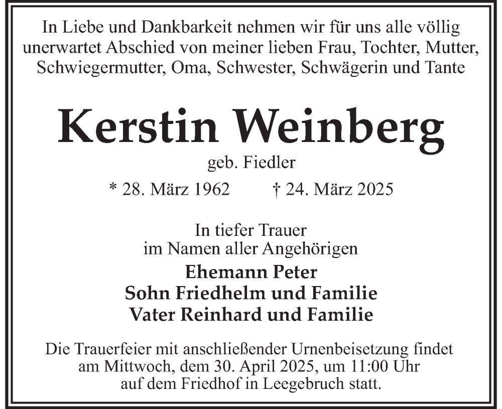  Traueranzeige für Kerstin Weinberg vom 12.04.2025 aus Berliner Zeitung