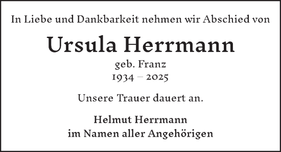 Traueranzeige von Ursula Herrmann von Berliner Zeitung