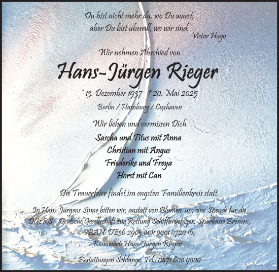 Traueranzeige von Hans Jürgen Rieger von Berliner Zeitung