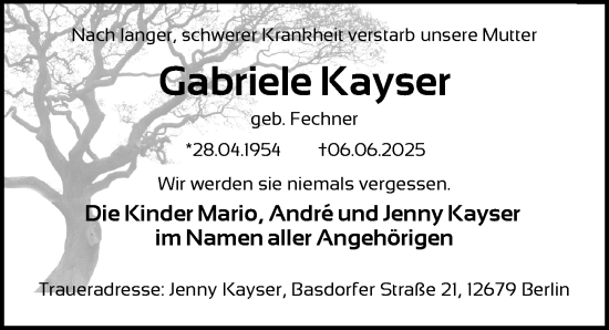 Traueranzeige von Gabriele Kayser von Berliner Zeitung