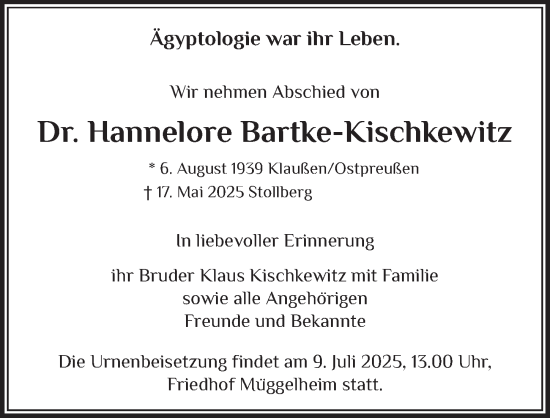 Traueranzeige von Hannelore Bartke-Kischkewitz von Berliner Zeitung