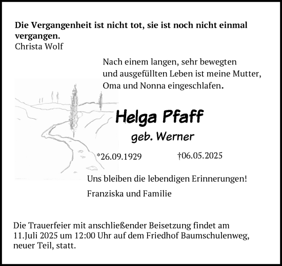Traueranzeige von Helga Pfaff von Berliner Zeitung