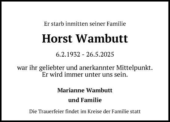 Traueranzeige von Horst Wambutt von Berliner Zeitung