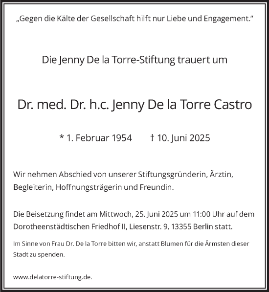 Traueranzeige von Jenny De la Torre Castro von Berliner Zeitung