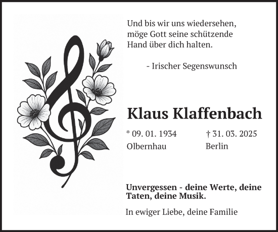 Traueranzeige von Klaus Klaffenbach von Berliner Zeitung