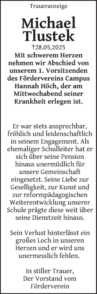 Traueranzeige von Michael Tlustek von Berliner Zeitung