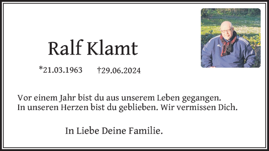 Traueranzeige von Ralf Klamt von Berliner Kurier