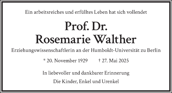 Traueranzeige von Rosemarie Walther von Berliner Zeitung