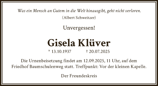 Traueranzeige von Gisela Klüver von Berliner Zeitung