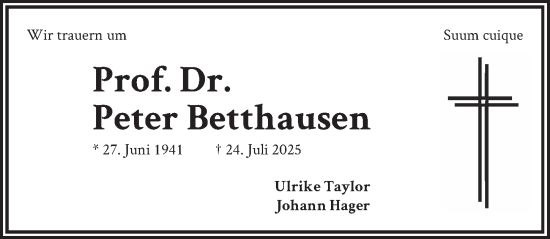 Traueranzeige von Peter Betthausen von Berliner Zeitung