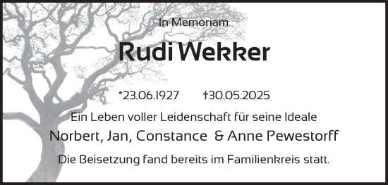 Traueranzeige von Rudi Wekker von Berliner Zeitung