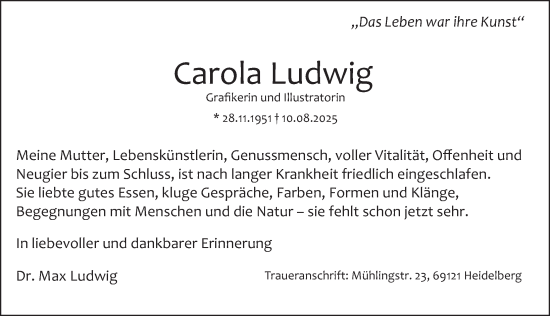 Traueranzeige von Carola Ludwig von Berliner Zeitung