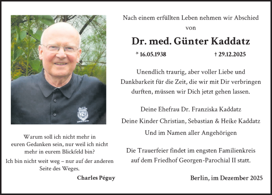 Traueranzeige von Günter Kaddatz von Berliner Zeitung