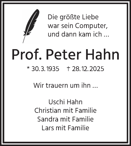 Traueranzeige von Peter Hahn von Berliner Zeitung
