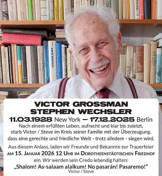 Traueranzeige von Victor Stephen Grossman von Berliner Zeitung