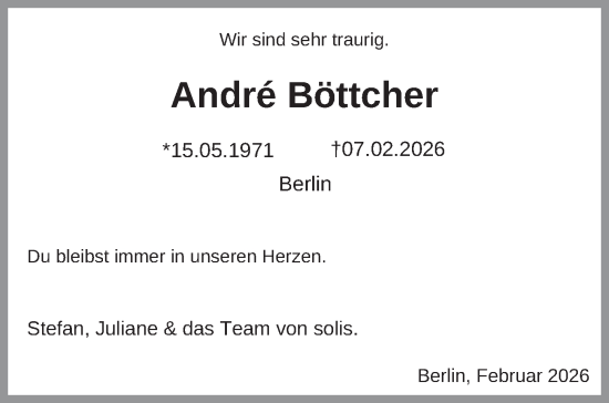 Traueranzeige von André Böttcher von Berliner Zeitung