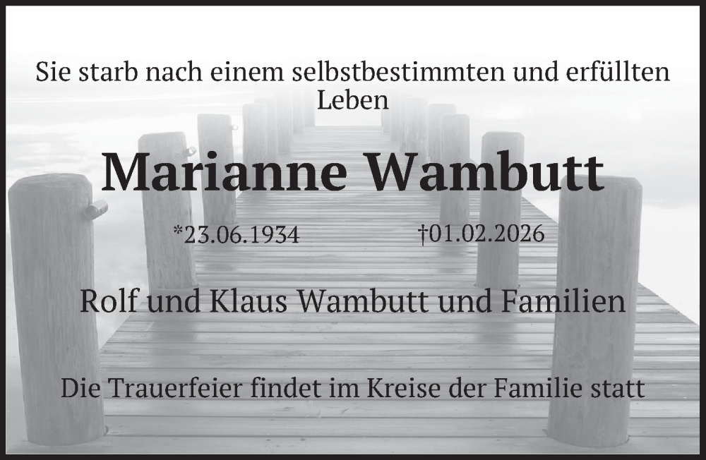  Traueranzeige für Marianne Wambutt vom 06.02.2026 aus Berliner Zeitung