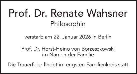 Traueranzeige von Renate Wahsner von Berliner Zeitung